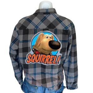 Up Doug Squirrel Flannel Plaid Shirt Shacket MEDIUM Dog Oversize Unique Disney